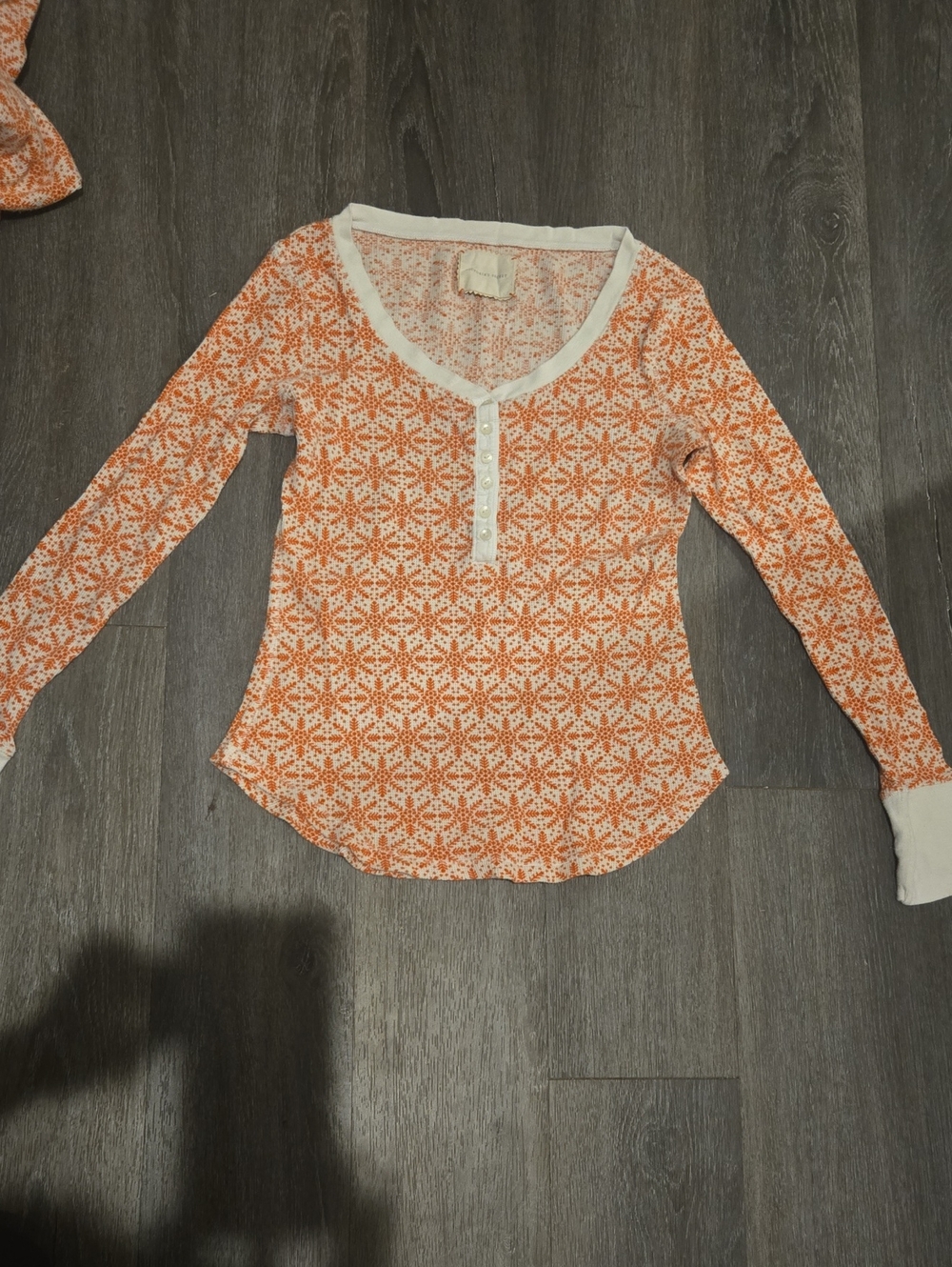 PINK Victoria's Secret Orange Patterned Long-Sleeve Henley - Picture 1 of 4